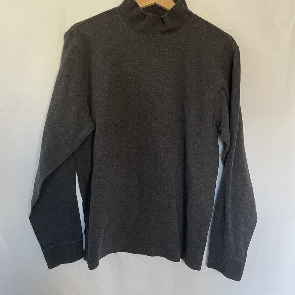 Lands End Mens Gray Mock Neck Long Sleeve Shirt 100% Cotton Size M
